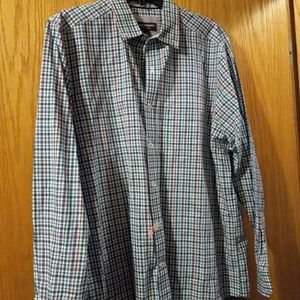 😊Johnston & Murphy Mens Checkered Multicolored Long Sleeve Shirt Large Cotton